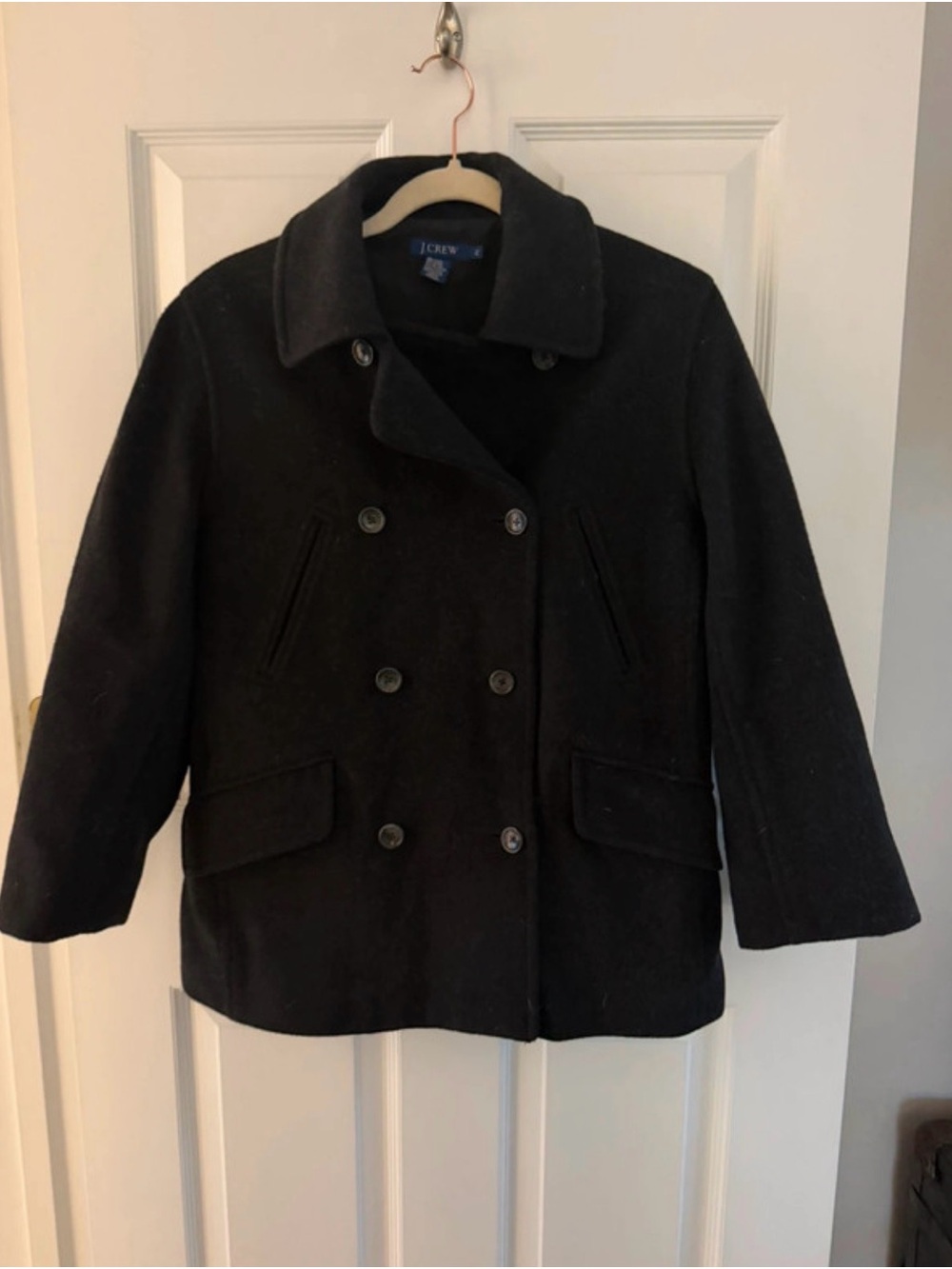 Vintage 1996 J. Crew Charcoal Grey Double-Breasted Wool Peacoat